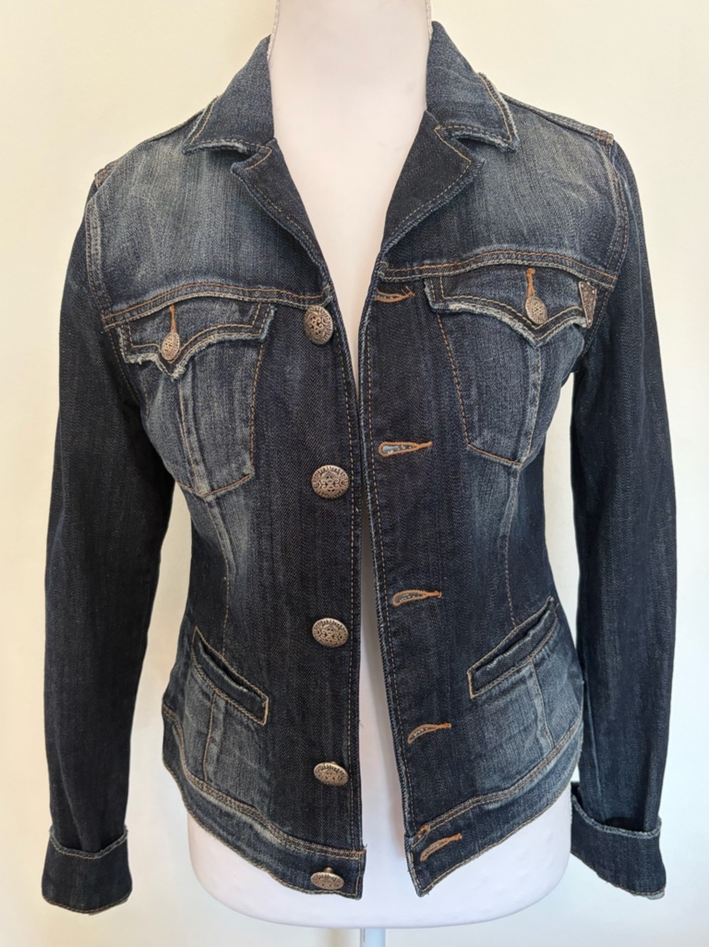 #614 Silver Jeans Dark Blue Faded Denim Jacket